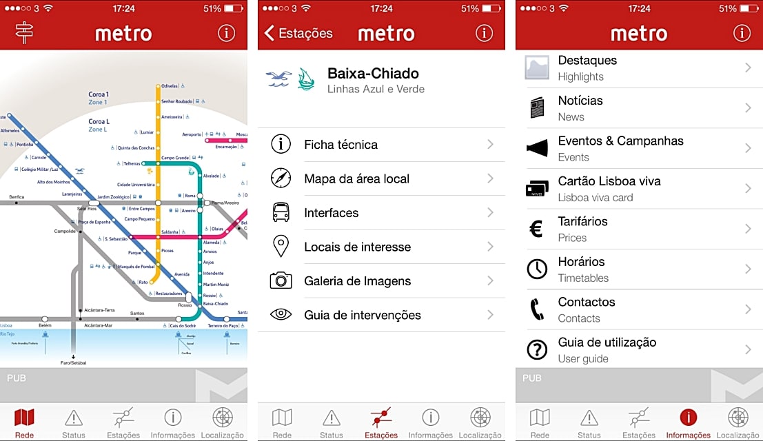 aplicativo metrô de Lisboa