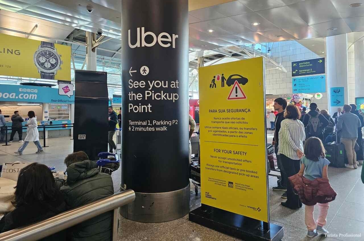 indicações de onde pegar o Uber no aeroporto de Lisboa
