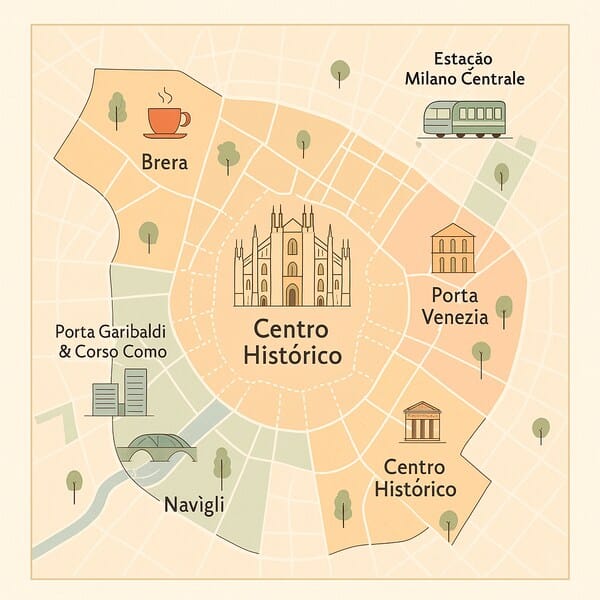 mapa dos melhores bairros para se hospedar em milão