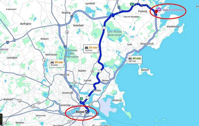 de boston a salém de carro
